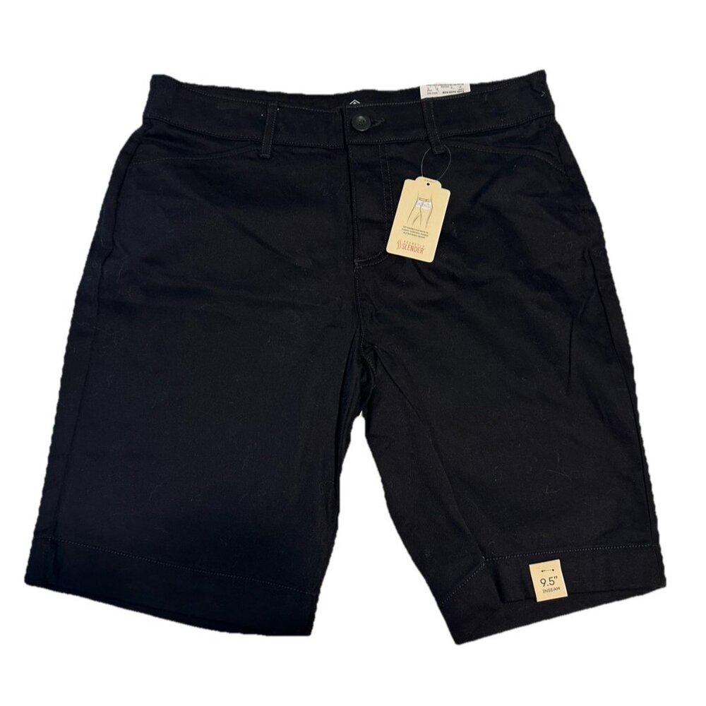 St Johns Bay Womens Black Bermuda Shorts 9.5" Mid Rise Stretch Size 8P NWT